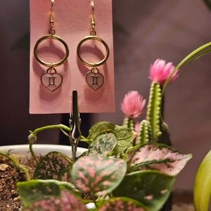 Gemini ♊️ pink heart hoop earrings